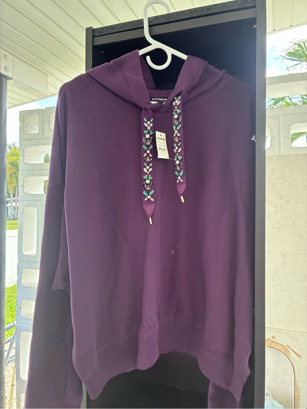 Express Purple Embellished Drawstring Hoodie
